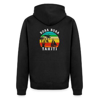 Bora Bora Tahiti Sonnenuntergang Retro - Unisex Premium Bio Zip Hoodie - Schwarz - Hinten - Nico (187cm)