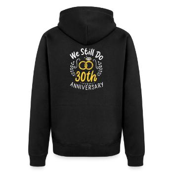 Wir feiern immer noch das 30-jährige Jubiläum - Unisex Premium Bio Zip Hoodie - Schwarz - Hinten - Nico (187cm)