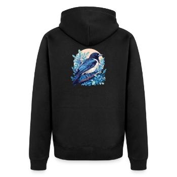 Elstern Elster - Unisex Premium Bio Zip Hoodie - Schwarz - Hinten - Nico (187cm)