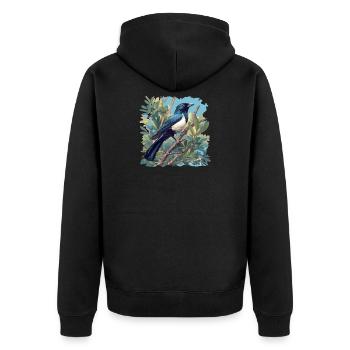 Elstern Elster - Unisex Premium Bio Zip Hoodie - Schwarz - Hinten - Nico (187cm)