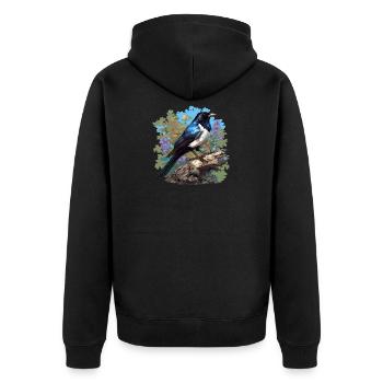 Elstern Elster - Unisex Premium Bio Zip Hoodie - Schwarz - Hinten - Nico (187cm)