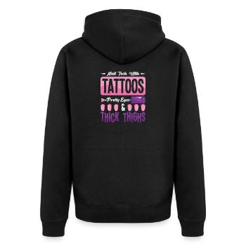 Nageldesigner Nageldesignerin Kosmetik Nagelstudio - Unisex Premium Bio Zip Hoodie - Schwarz - Hinten - Nico (187cm)