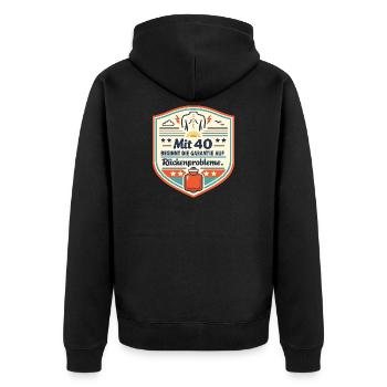 Mit 40 beginnt die Garantie auf Rückenprobleme - Unisex Premium Bio Zip Hoodie - Schwarz - Hinten - Nico (187cm)