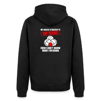 My bocce strategy Petanque Boule Boulespieler - Unisex Premium Bio Zip Hoodie - Schwarz - Hinten - Nico (187cm)