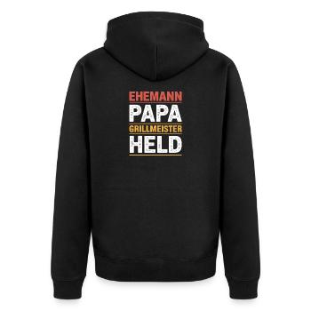 Héros Maître du Grill Papa pour le barbecue de la fête des pères - Veste à capuche bio Premium Unisexe - noir - Dos - Nico (187cm)