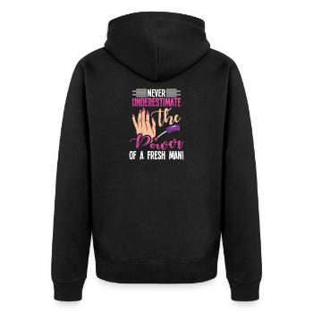 Nageldesigner Nageldesignerin Kosmetik Nagelstudio - Unisex Premium Bio Zip Hoodie - Schwarz - Hinten - Nico (187cm)