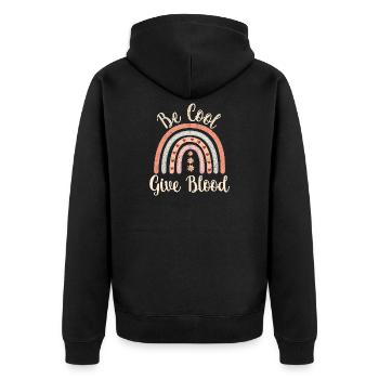 Be cool, give Blood! with rainbow - Unisex Premium Bio Zip Hoodie - Schwarz - Hinten - Nico (187cm)