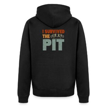 Ich habe die Grube überlebt - Unisex Premium Bio Zip Hoodie - Schwarz - Hinten - Nico (187cm)