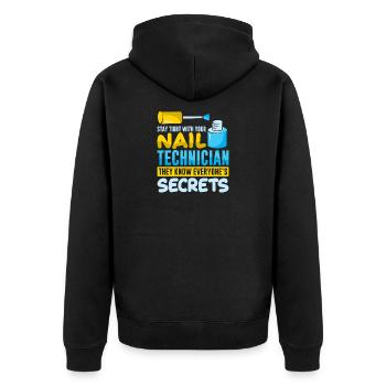 Nageldesigner Nageldesignerin Kosmetik Nagelstudio - Unisex Premium Bio Zip Hoodie - Schwarz - Hinten - Nico (187cm)