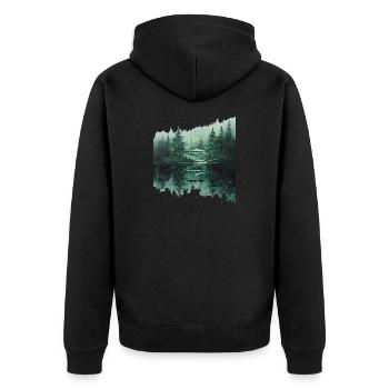 COMING HOME - Futuristic UFO Forest Sanctuary - Unisex Premium Organic Zip Hoodie - black - Back - Nico (187cm)