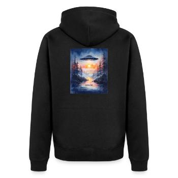 GO ON A TRIP - Futuristic Sunset UFO Art - Unisex Premium Organic Zip Hoodie - black - Back - Nico (187cm)