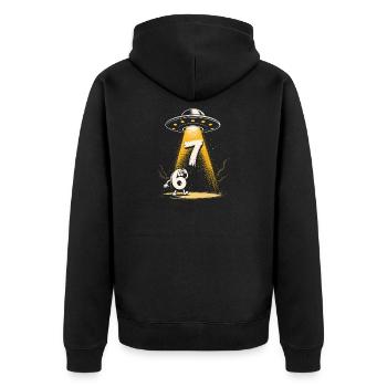 UFO-Lichtstrahl über Zahl 6 7 Meme - Unisex Premium Bio Zip Hoodie - Schwarz - Hinten - Nico (187cm)