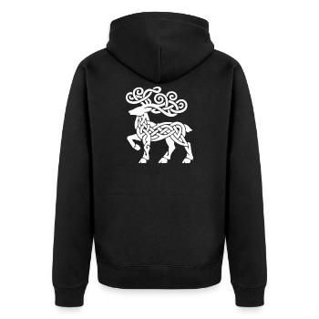 Keltische Knotenhirsche - Unisex Premium Bio Zip Hoodie - Schwarz - Hinten - Nico (187cm)