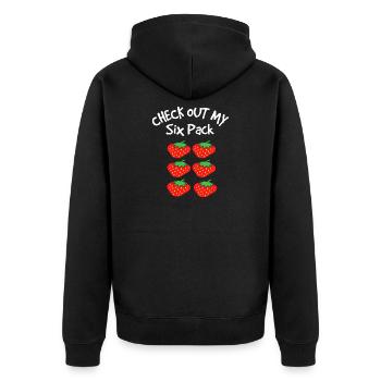 Strawberry Six Pack Graphic Tee - Unisex Premium Organic Zip Hoodie - black - Back - Nico (187cm)
