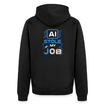AI Stole My Job Funny Tech Graphic - Unisex Premium Bio Zip Hoodie - Schwarz - Hinten - Nico (187cm)