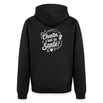 Chanter c’est la Santé Tee - Veste à capuche bio Premium Unisexe - noir - Dos - Nico (187cm)