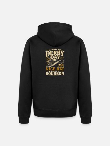 Derby Day: Hat & Bourbon Motif - Unisex Premium Organic Zip Hoodie - black