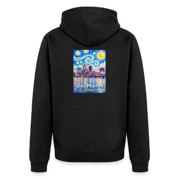 Des Moines Iowa Sternennacht - Unisex Premium Bio Zip Hoodie - Schwarz - Hinten - Nico (187cm)