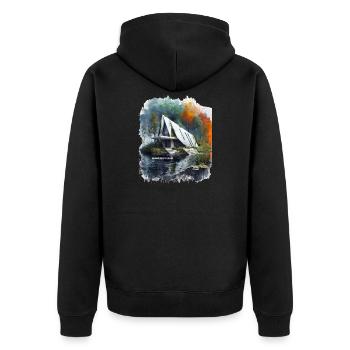 ABANDONED LUXURY - Modern A-Frame Ruins Sketch - Unisex Premium Organic Zip Hoodie - black - Back - Nico (187cm)