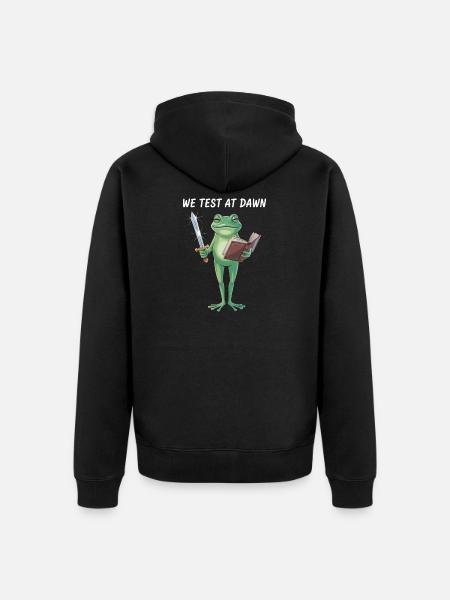 Dawn Quest Froschschwert und Schriftrolle - Unisex Premium Bio Zip Hoodie - Schwarz