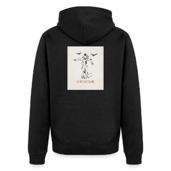 Vogelscheuche Ich halte die Stellung - Unisex Premium Bio Zip Hoodie - Schwarz - Hinten - Nico (187cm)