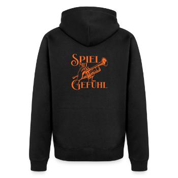 Trompete - Spiel mit Gefühl für Trompeter - Unisex Premium Bio Zip Hoodie - Schwarz - Hinten - Nico (187cm)