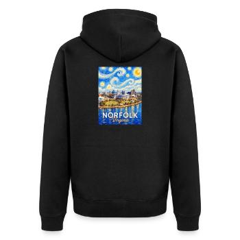 Norfolk Skyline Sternennacht - Unisex Premium Bio Zip Hoodie - Schwarz - Hinten - Nico (187cm)