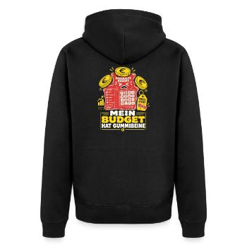 Mein Budget Hat Gummibeine - Unisex Premium Bio Zip Hoodie - Schwarz - Hinten - Nico (187cm)