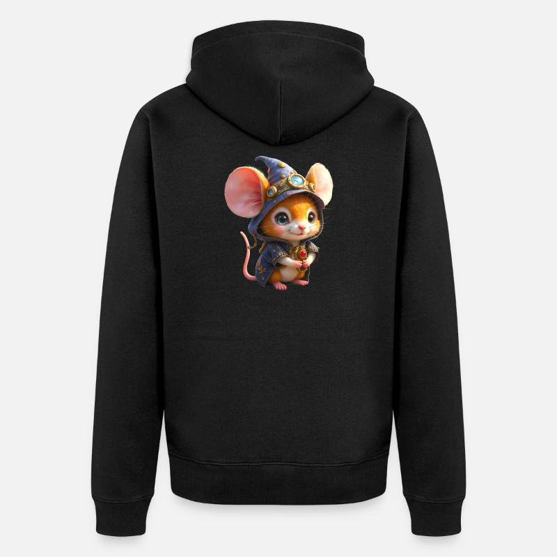 Blaue Steampunk-Zauberermaus - Unisex Premium Bio Zip Hoodie - Schwarz