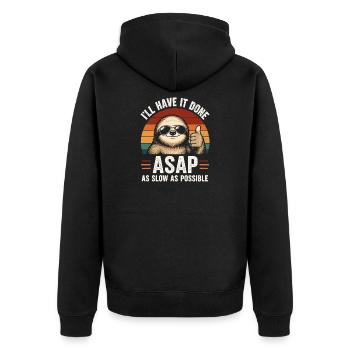 Langsam wie möglich Sloth Retro - Unisex Premium Bio Zip Hoodie - Schwarz - Hinten - Nico (187cm)