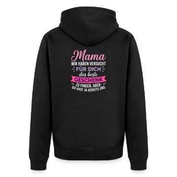 Mama Wir Haben Versucht Für Dich Das Beste - Unisex Premium Bio Zip Hoodie - Schwarz - Hinten - Nico (187cm)