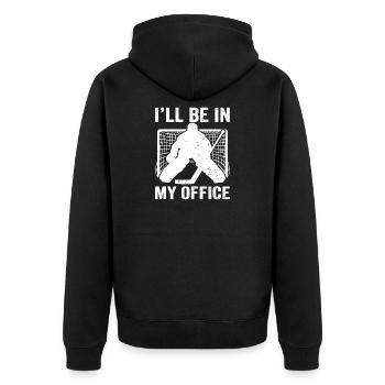 Ich bin in meinem Büro, Torwart, - Unisex Premium Bio Zip Hoodie - Schwarz - Hinten - Nico (187cm)