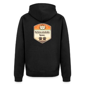Die Katze entscheidet. Immer. - Unisex Premium Bio Zip Hoodie - Schwarz - Hinten - Nico (187cm)