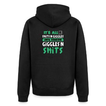 Shits N Giggles Funny Dark Humor Quote Graphic - Unisex Premium Bio Zip Hoodie - Schwarz - Hinten - Nico (187cm)