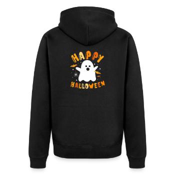 Frohe Halloween-Geistergrafik - Unisex Premium Bio Zip Hoodie - Schwarz - Hinten - Nico (187cm)