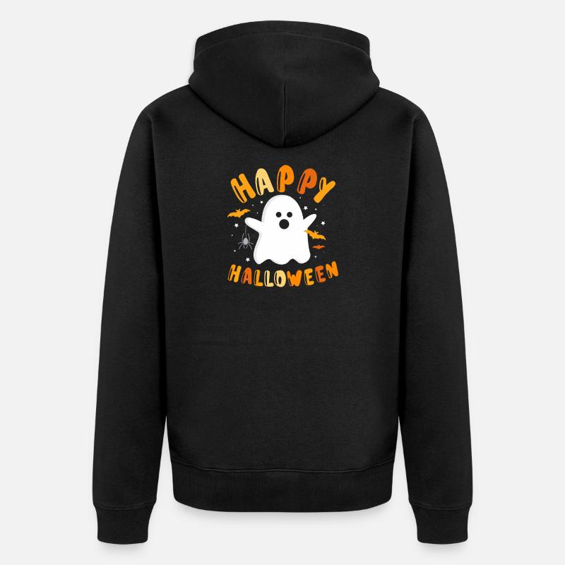 Graphique de fantômes joyeux Halloween - Veste à capuche bio Premium Unisexe - noir