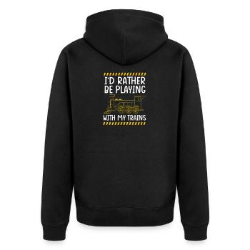 Modelleisenbahn Modellbau Modellbauer - Unisex Premium Bio Zip Hoodie - Schwarz - Hinten - Nico (187cm)