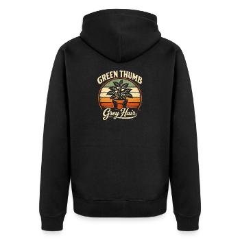 Pouce verte, cheveux gris | Jardin - Veste à capuche bio Premium Unisexe - noir - Dos - Nico (187cm)