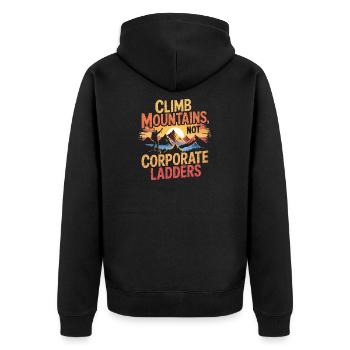 Berge statt Konzern: Kletterdesign Büro Geschenk - Unisex Premium Bio Zip Hoodie - Schwarz - Hinten - Nico (187cm)