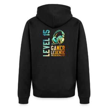 15. Geburtstag Junge Mädchen Gaming Level 15 Jahre - Unisex Premium Bio Zip Hoodie - Schwarz - Hinten - Nico (187cm)