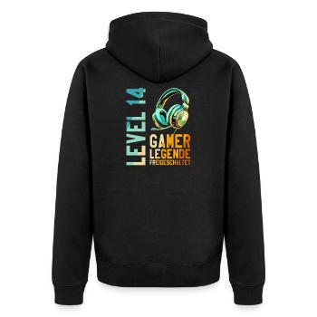 14. Geburtstag Junge Mädchen Gaming Level 14 Jahre - Unisex Premium Bio Zip Hoodie - Schwarz - Hinten - Nico (187cm)