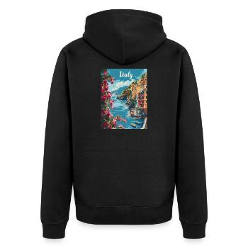 Paysage côtier italien avec des fleurs et - Veste à capuche bio Premium Unisexe - noir - Dos - Nico (187cm)