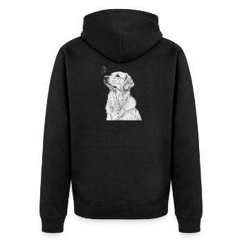 Golden Retriever Illustration mit Schmetterling - Unisex Premium Bio Zip Hoodie - Schwarz - Hinten - Nico (187cm)