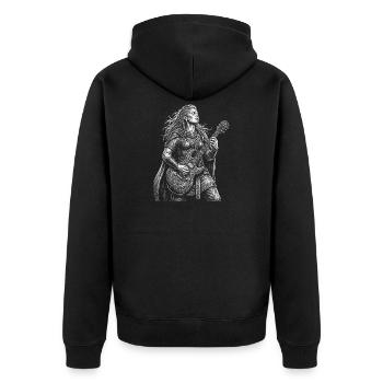 Boudicca/Boudica spielt E-Gitarre - Unisex Premium Bio Zip Hoodie - Schwarz - Hinten - Nico (187cm)