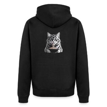 Cat Eats Ramen - Unisex Premium Organic Zip Hoodie - black - Back - Nico (187cm)