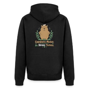 Capybara-Modus — Stress hat Tschüss gesagt - Unisex Premium Bio Zip Hoodie - Schwarz - Hinten - Nico (187cm)
