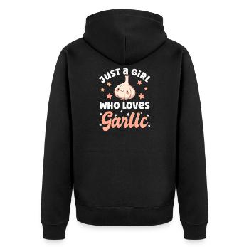 Knoblauch - Unisex Premium Bio Zip Hoodie - Schwarz - Hinten - Nico (187cm)