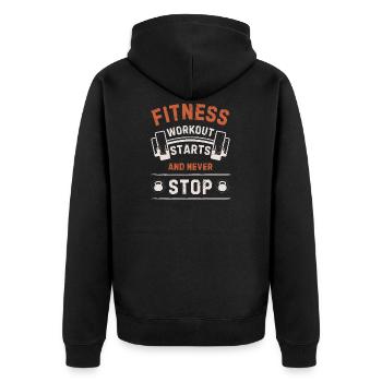 Fitness: Beginnt und hört niemals auf - Unisex Premium Bio Zip Hoodie - Schwarz - Hinten - Nico (187cm)