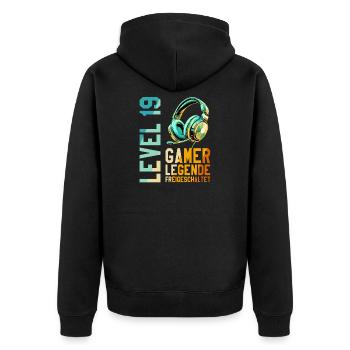 19. Geburtstag Junge Mädchen Gaming Level 19 Jahre - Unisex Premium Bio Zip Hoodie - Schwarz - Hinten - Nico (187cm)