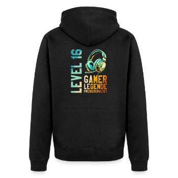 16. Geburtstag Junge Mädchen Gaming Level 16 Jahre - Unisex Premium Bio Zip Hoodie - Schwarz - Hinten - Nico (187cm)